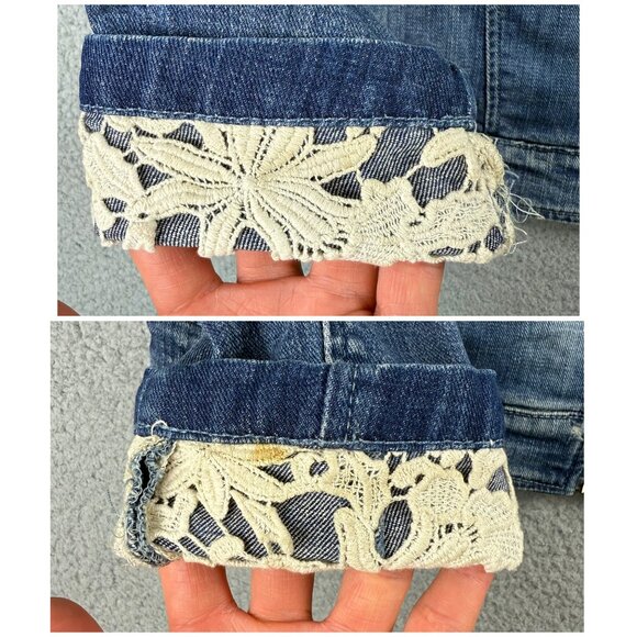 Guess Jacket Womens Extra Small XS Blue Sveva Denim Jean Lace Trim Distressed - Picture 10 of 11